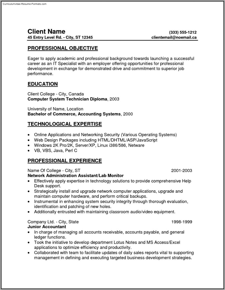 Free Resume Templates For Entry Level Jobs