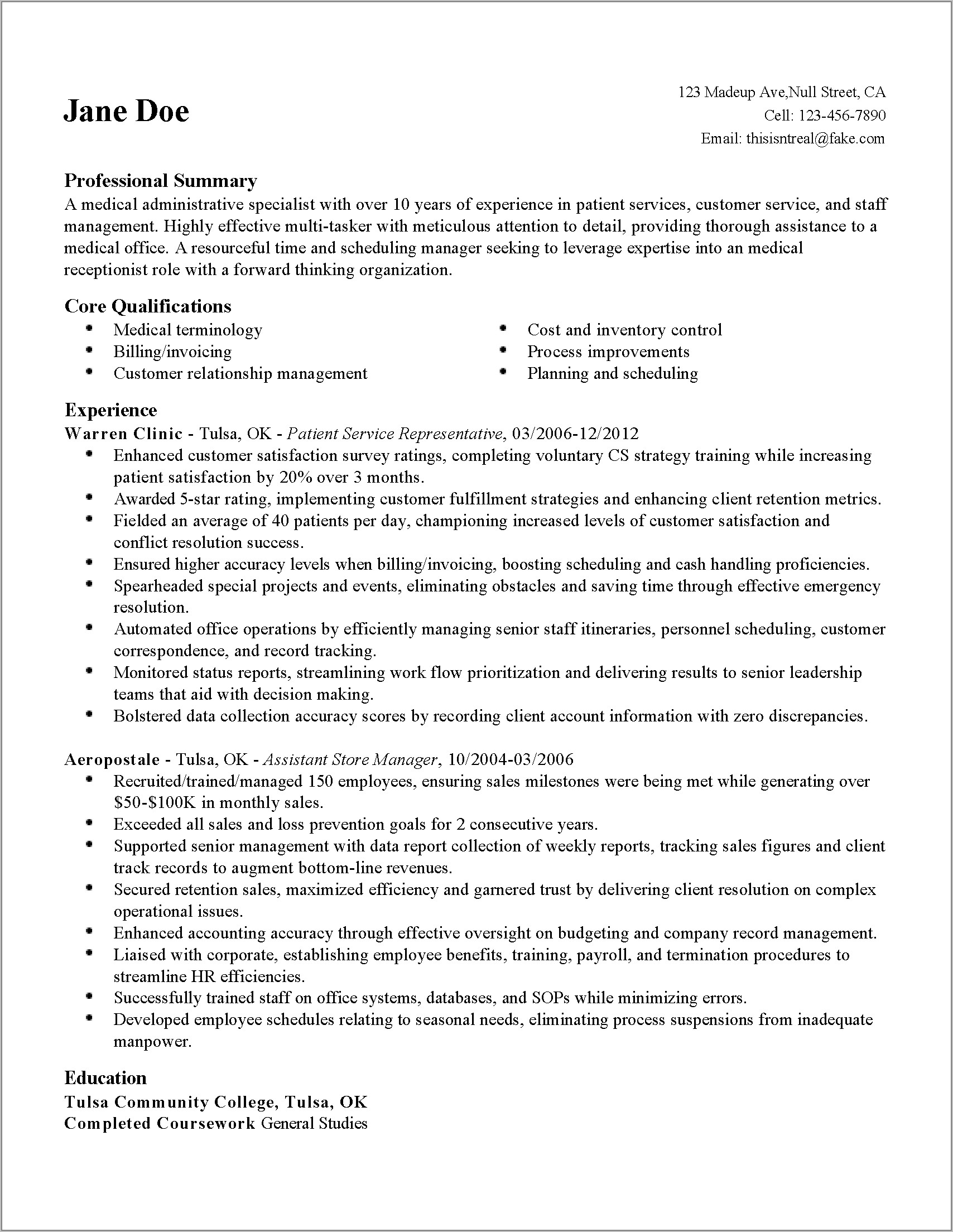 Free Resume Templates For Healthcare Administration