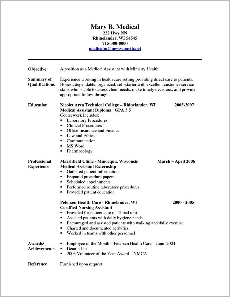 Free Resume Templates For Medical Assistant