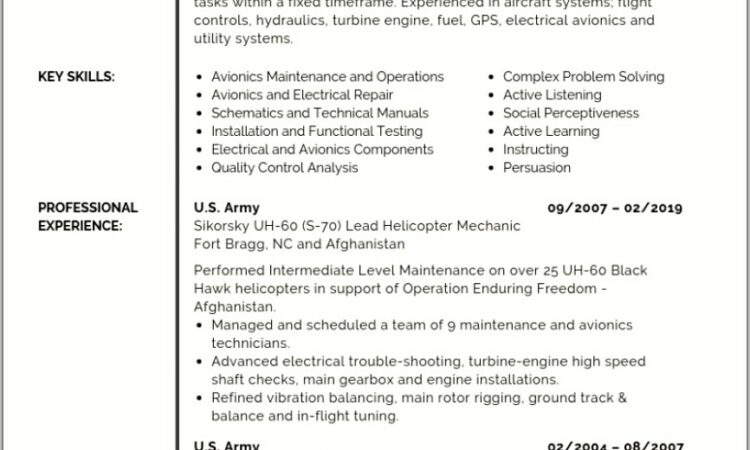 Free Resume Templates For Military To Civilian