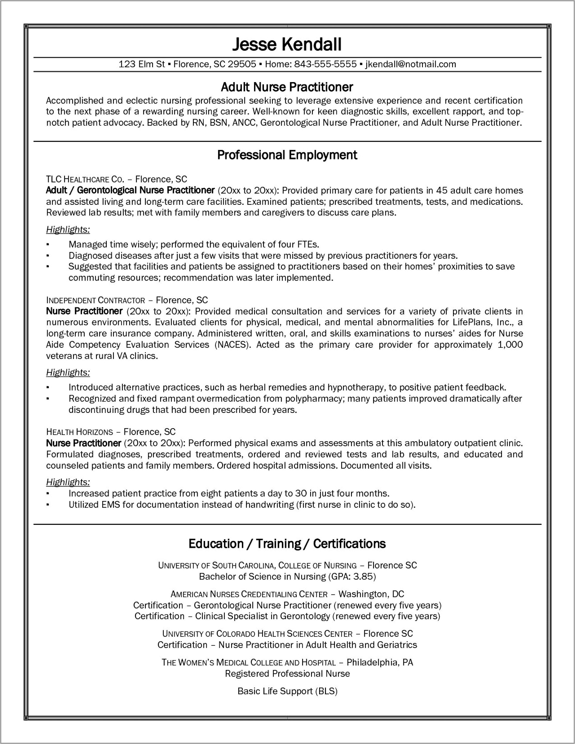 Free Resume Templates For Nurse Practitioners