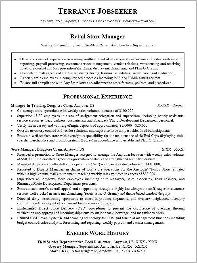 Free Resume Templates For Retail Sales