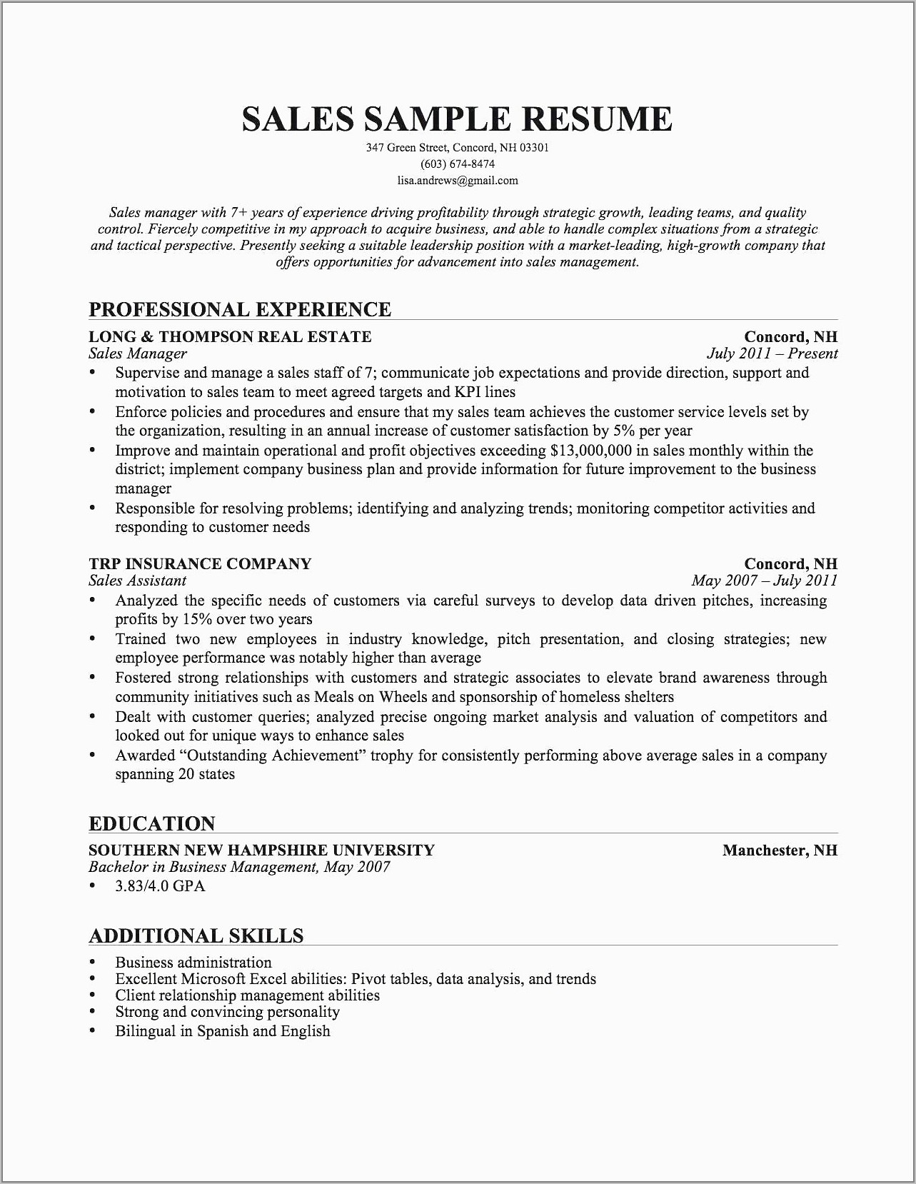 Free Resume Templates For Sales And Marketing