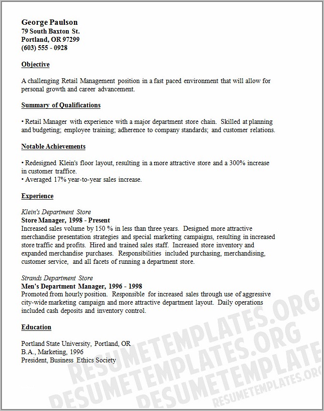 Free Resume Templates For Sales Associate