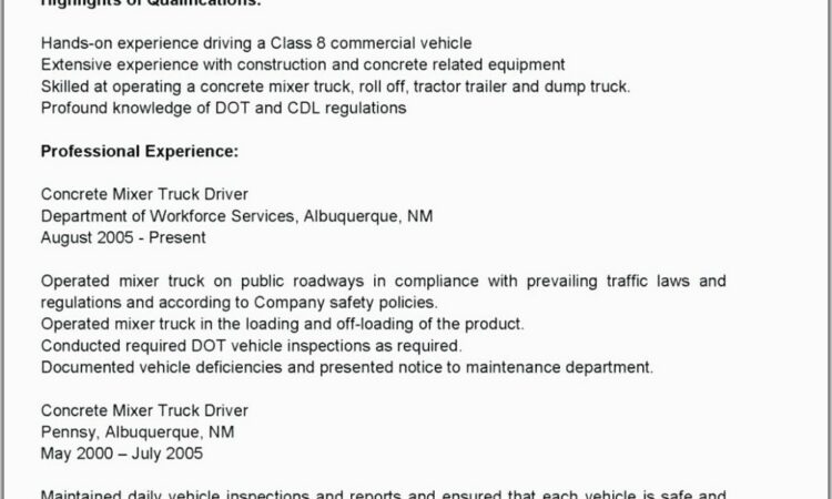 Free Resume Templates For Truck Drivers