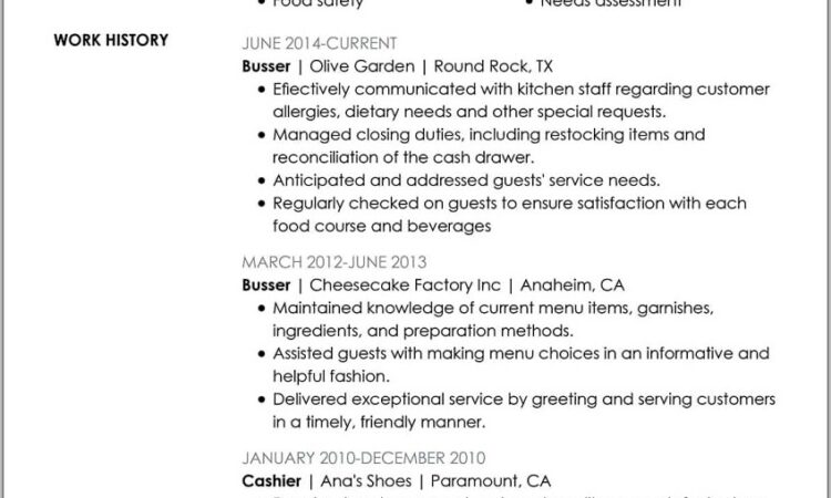 Free Resume Templates Restaurant Server