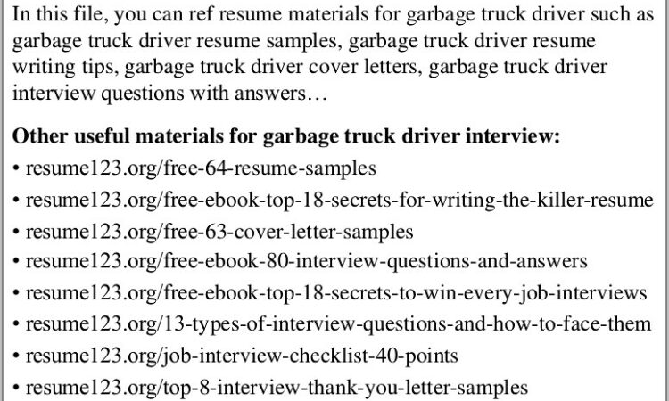 Free Resumes For Truck Drivers