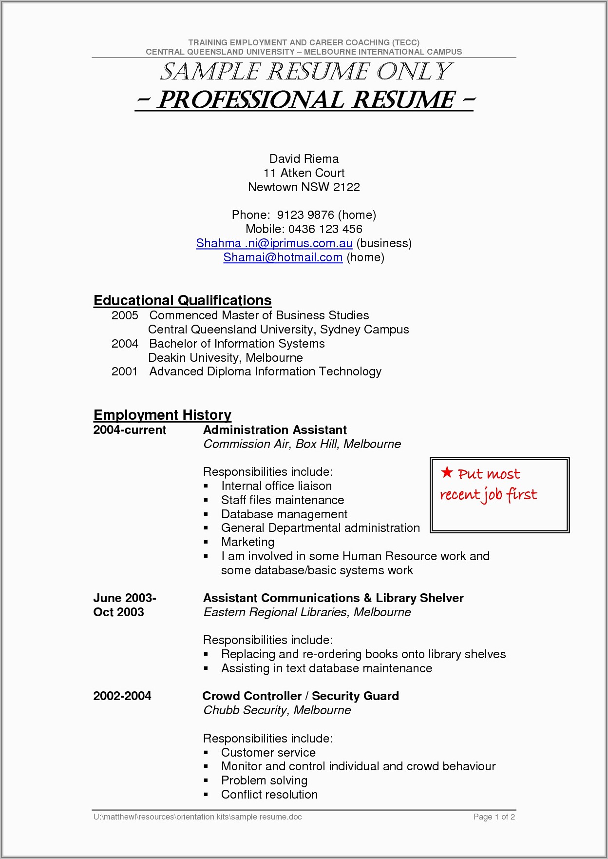 Free Sample Of Security Guard Resume