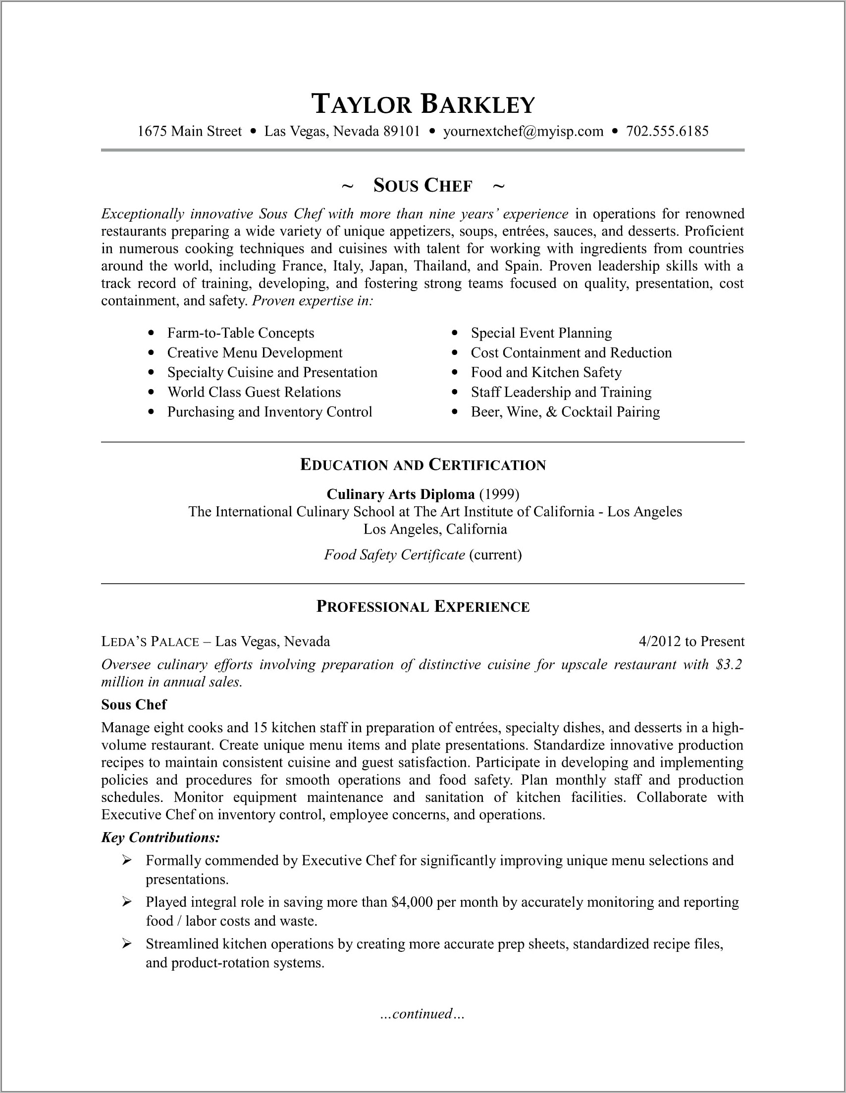 Free Sample Resume For Food Service Worker