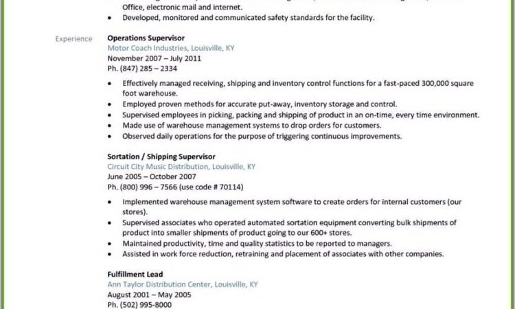 Free Sample Resume Warehouse Manager