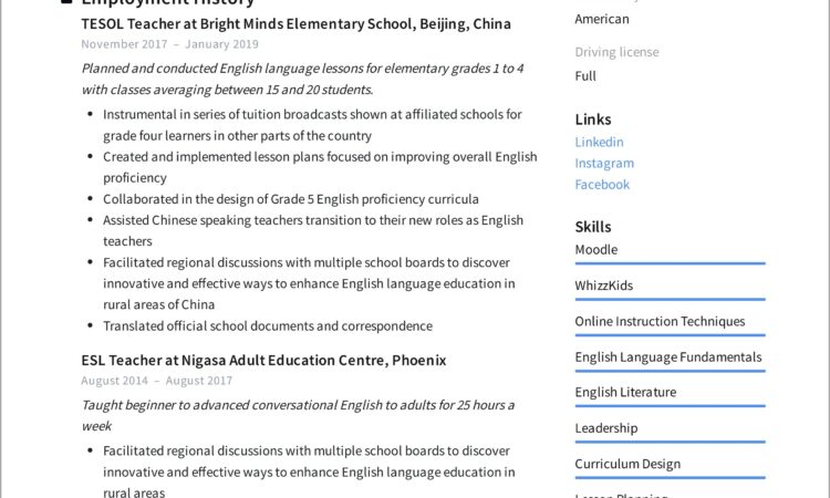 Free Teaching Cv Template