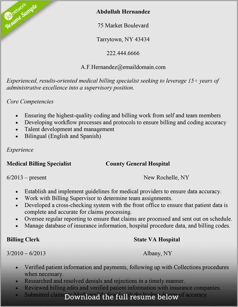 Functional Resume For Medical Billing And Coding