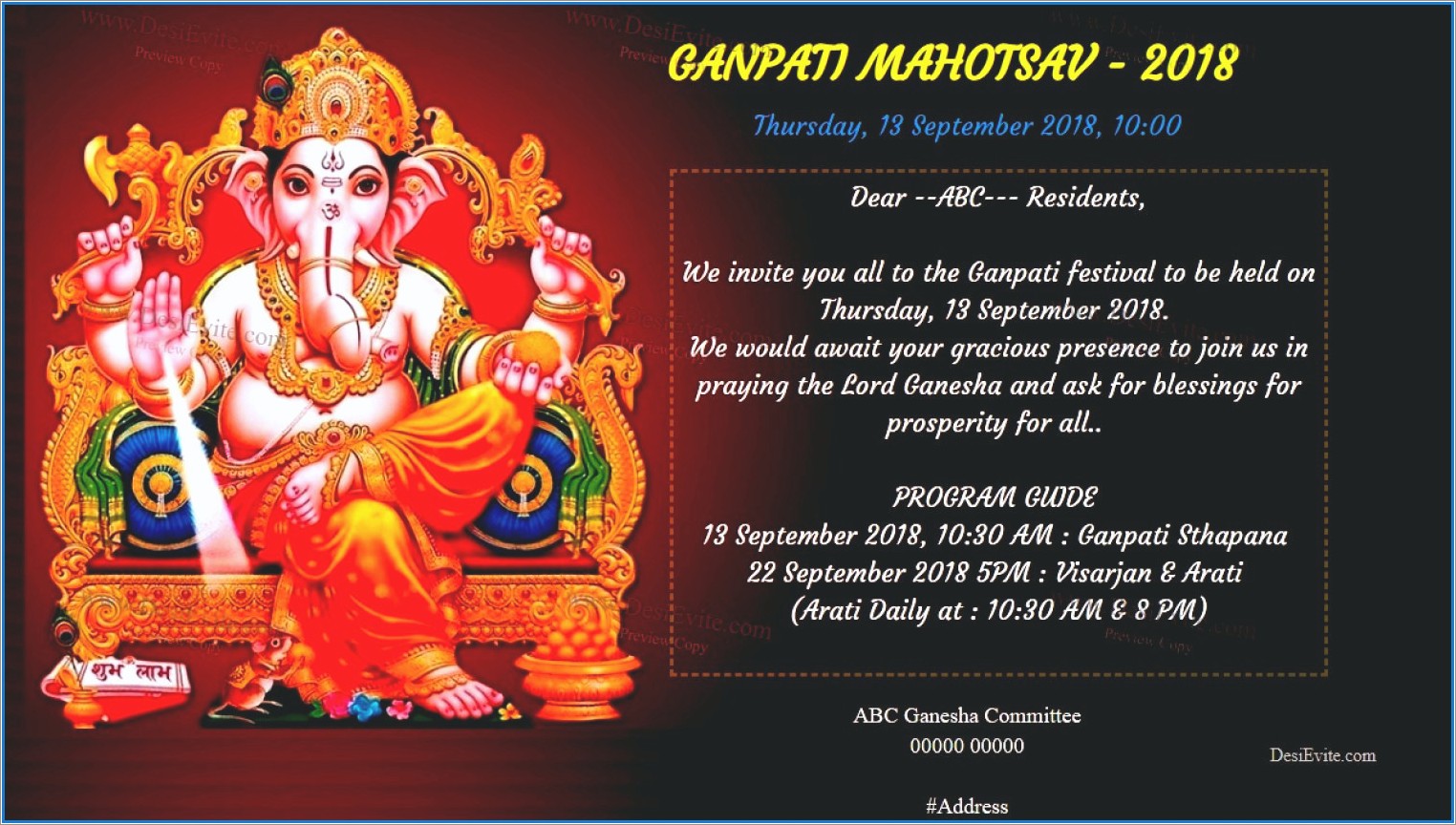 Ganesh Puja Invitation Card In Odia