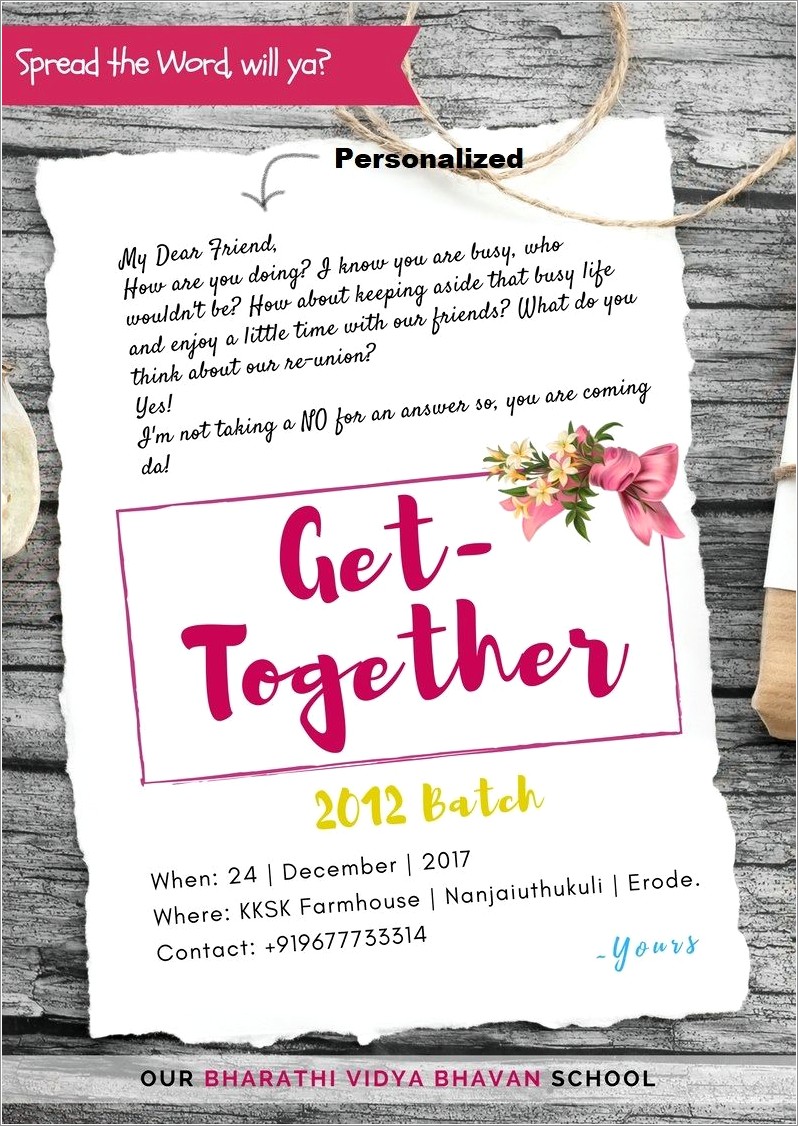 Get Together Invitation Card For School Friends