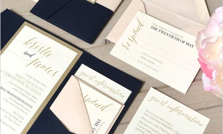 Gold And Navy Wedding Invitations