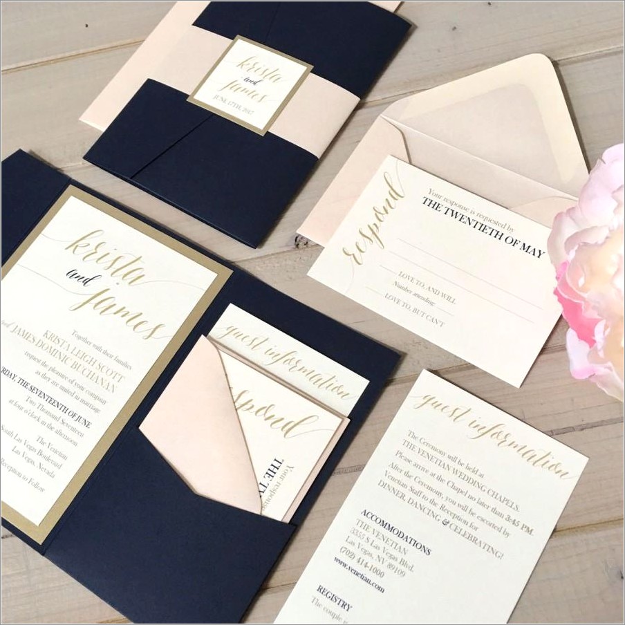Gold And Navy Wedding Invitations