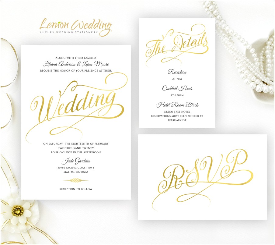 Gold And White Wedding Invitations