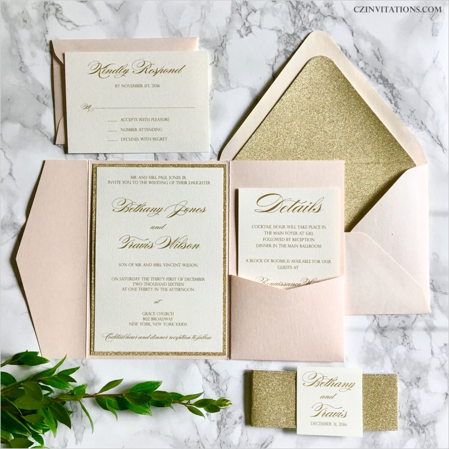 Gold Pocket Wedding Invitations