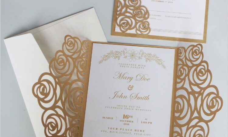 Gold Rose Wedding Invitations