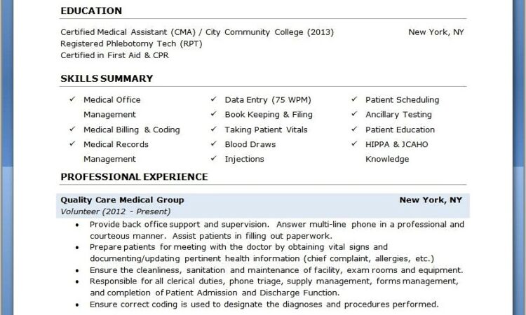 Good Resume Examples For Medical Assistant