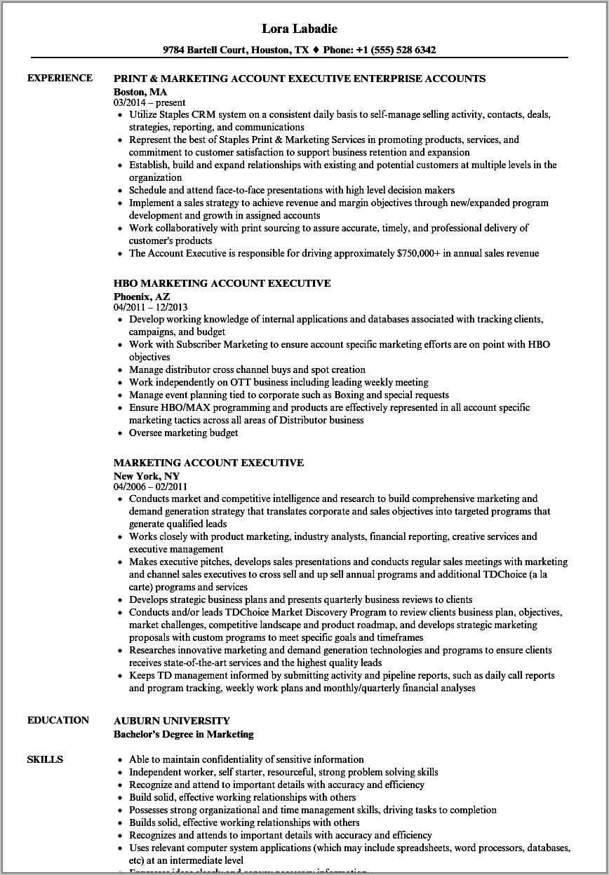 Good Resume For Accounts Executive