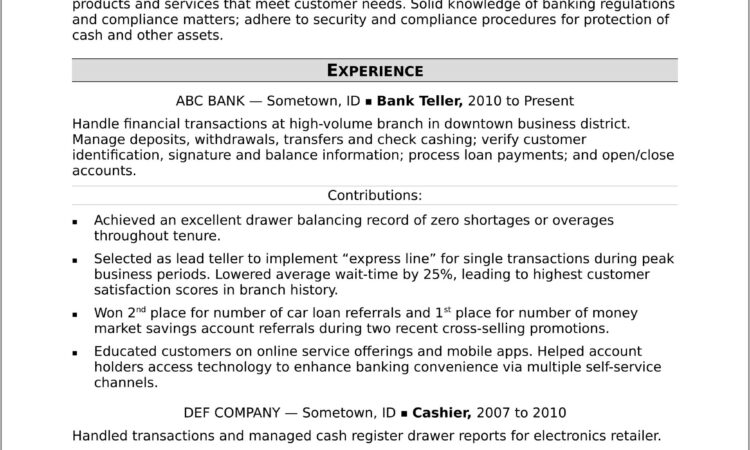 Good Resume For Teller Position