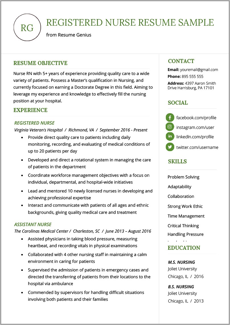 Graduate Nurse Resume Template Free