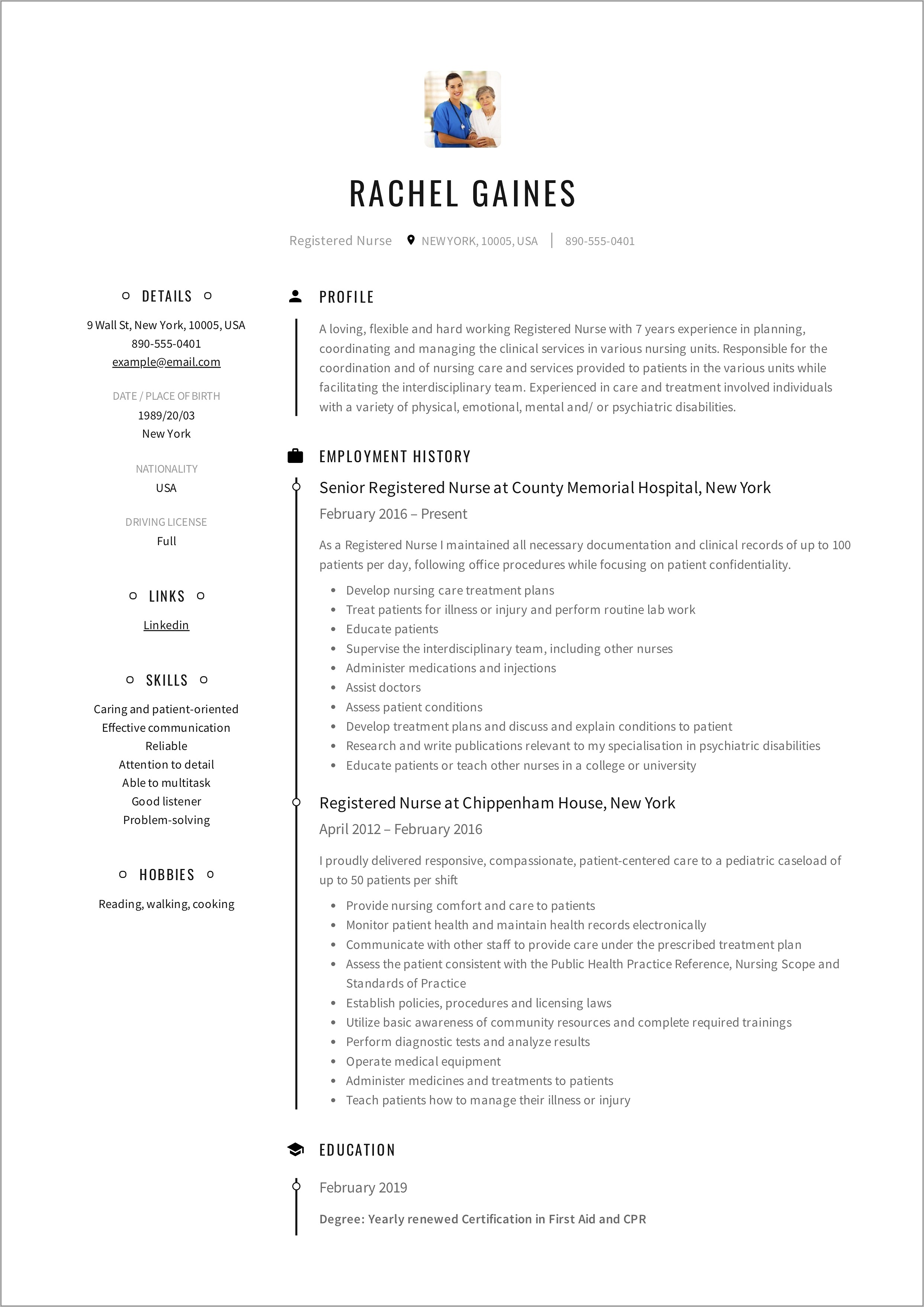 Graduate Registered Nurse Resume Sample