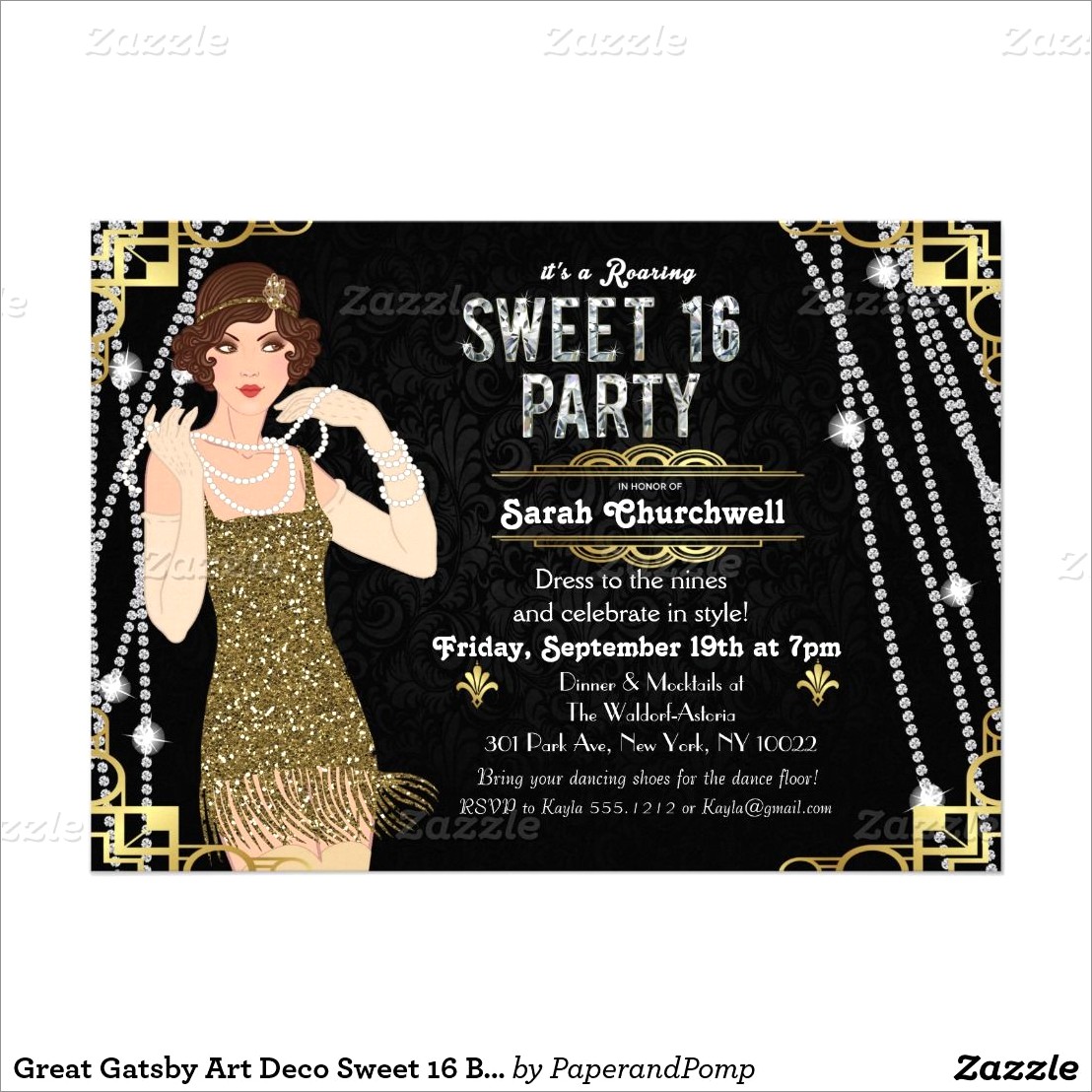 Great Gatsby Sweet 16 Invitations