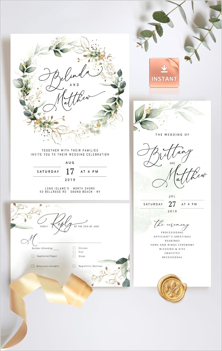 Greenery And Gold Wedding Invitations