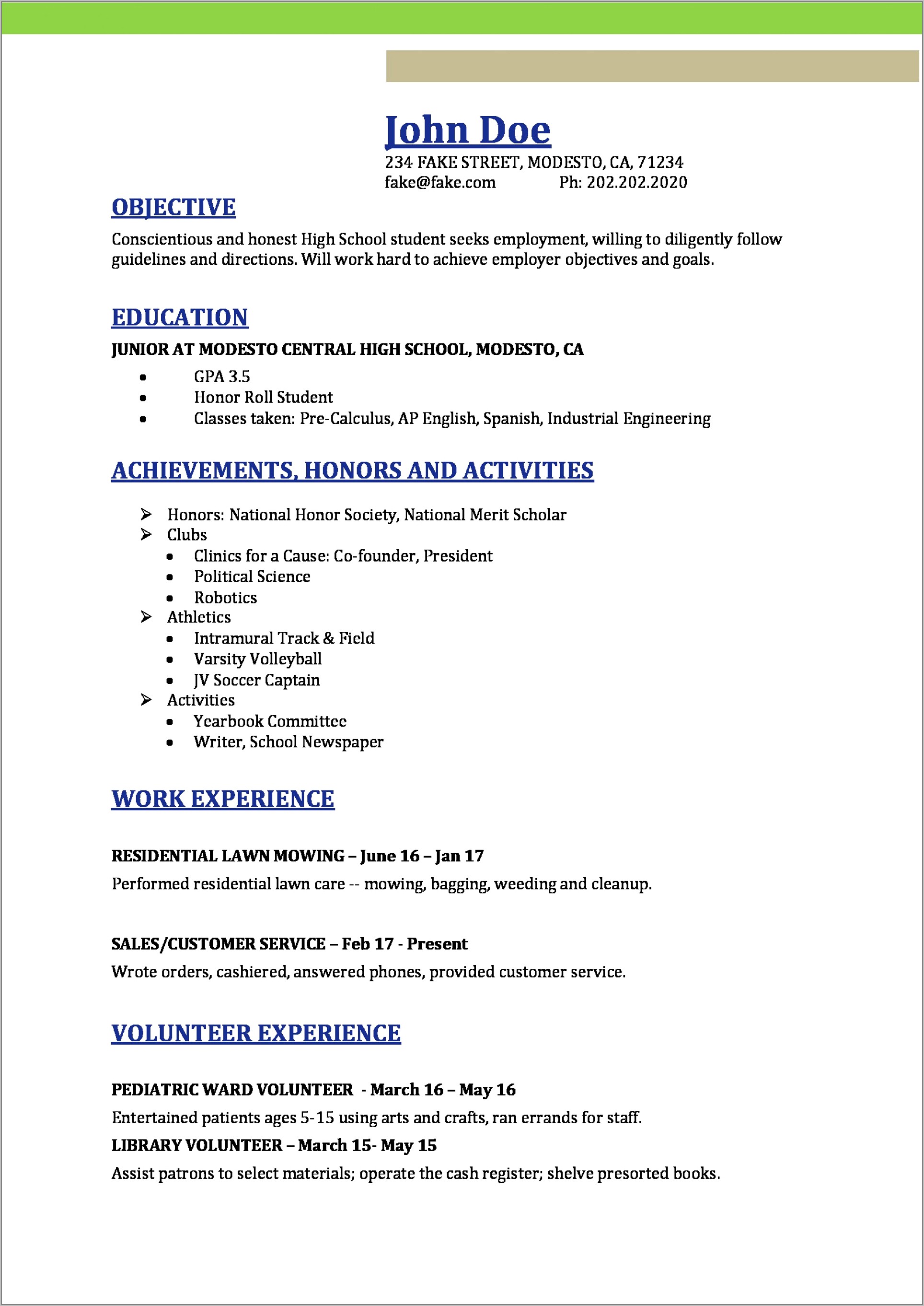 High School Graduate Resume Template Microsoft Word