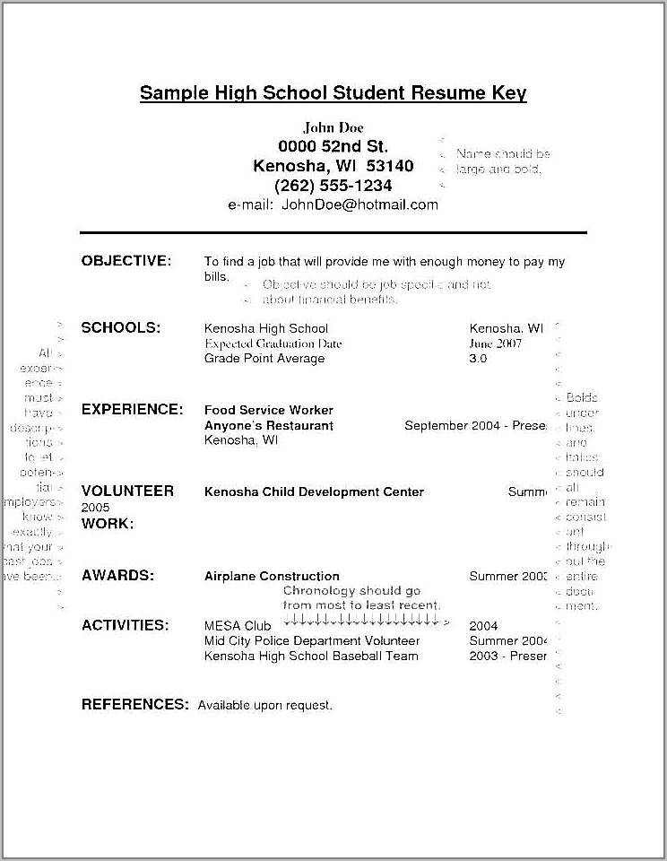 High School Student Resume Template For College