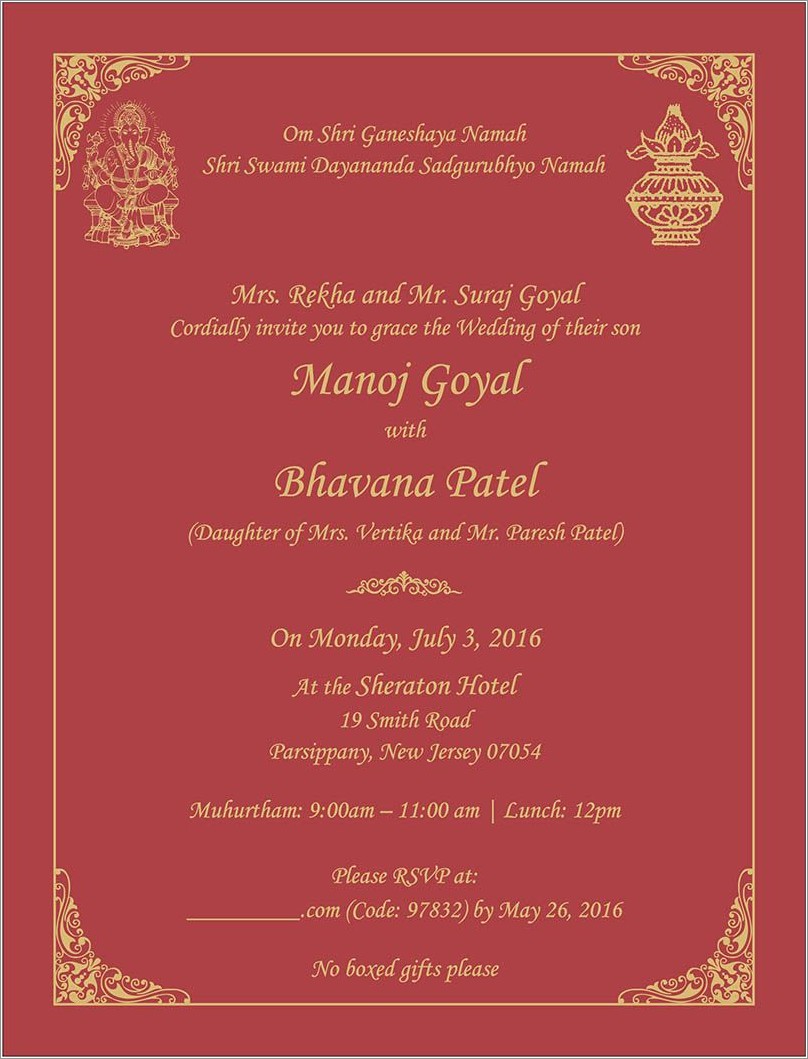Hindu Wedding Invitations Wording