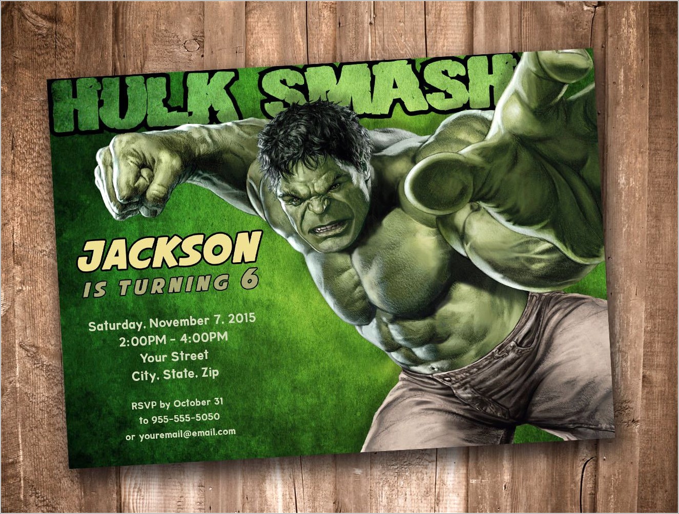 Hulk Smash Birthday Invitations