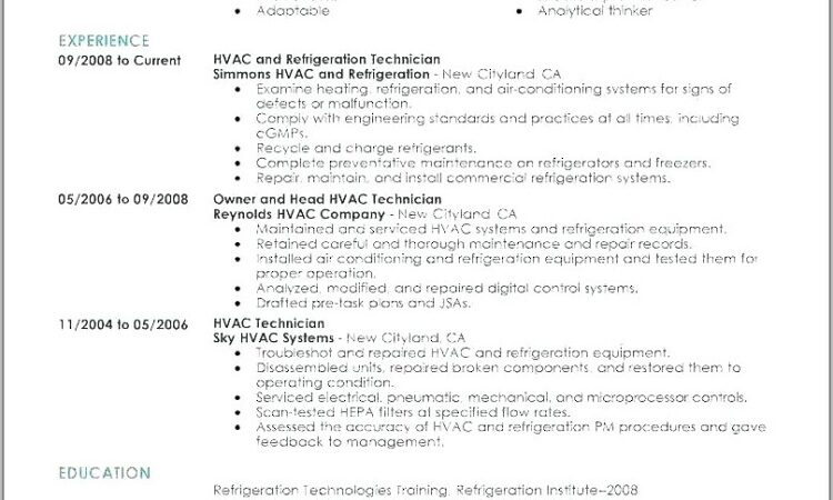 Hvac Service Technician Resume Examples