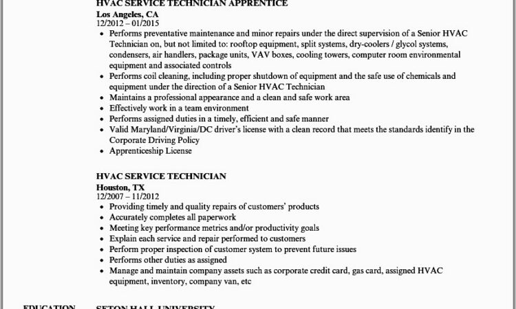 Hvac Service Technician Resume Objective