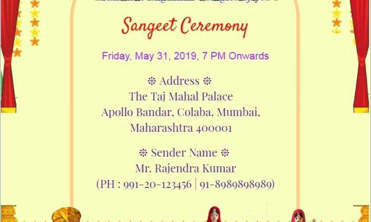 Indian Style Sangeet Invitation Card Design