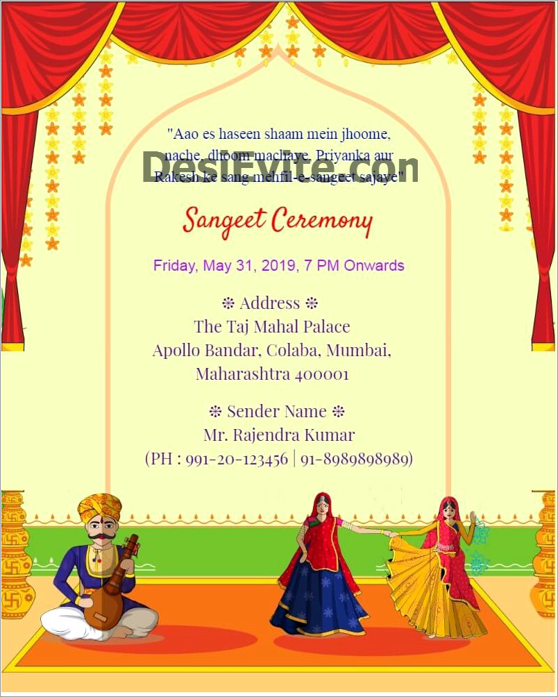 Indian Style Sangeet Invitation Card Design