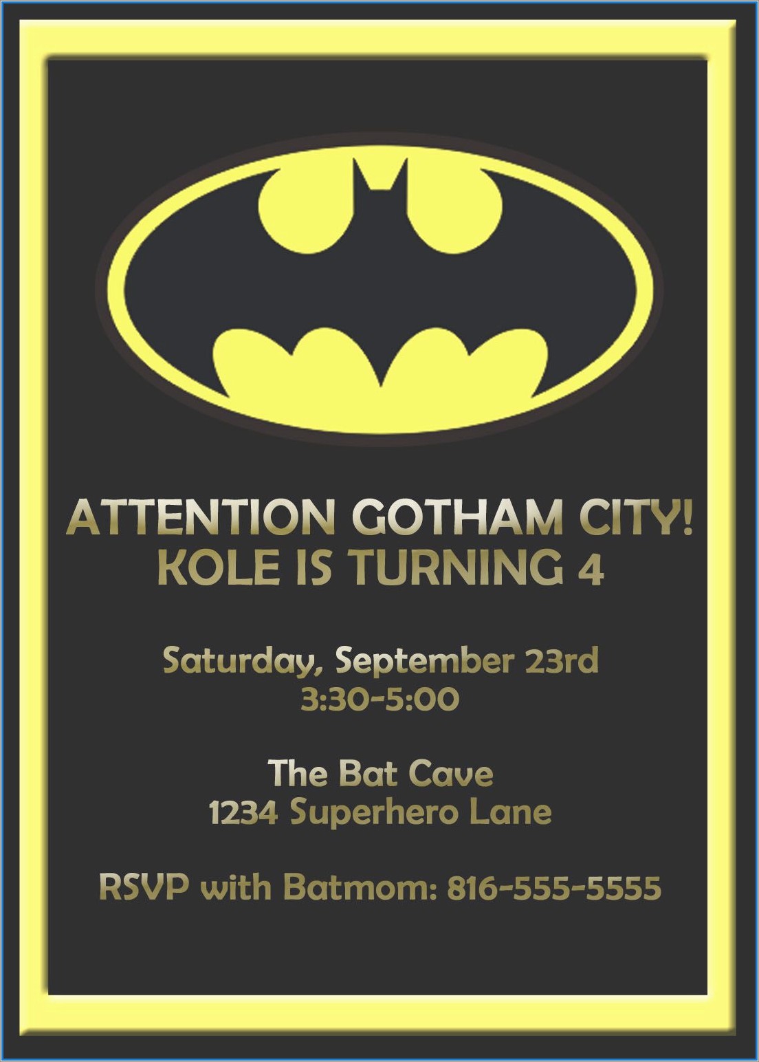 Invitation Card Batman Design