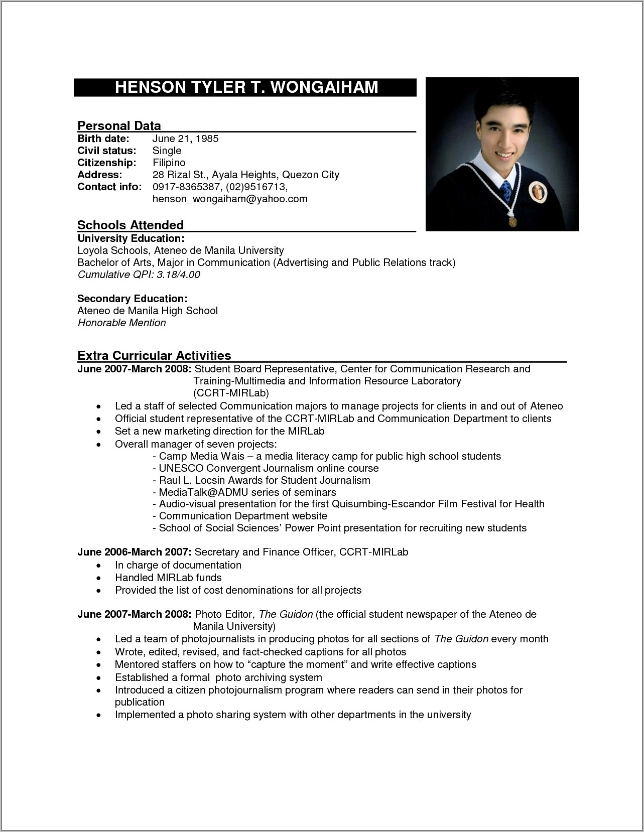 Job Application Resume Format Pdf Download