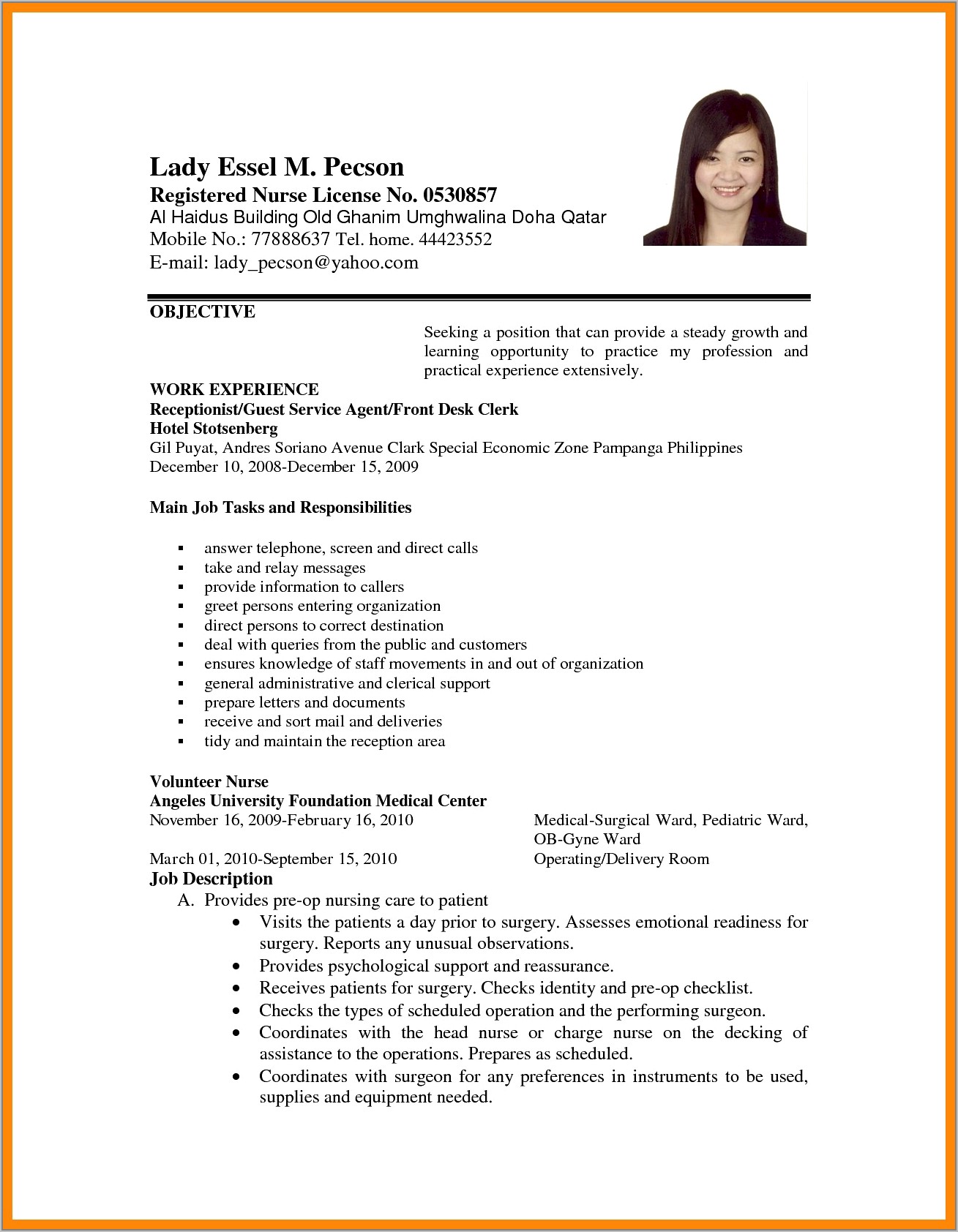 Job Application Resume Format Pdf