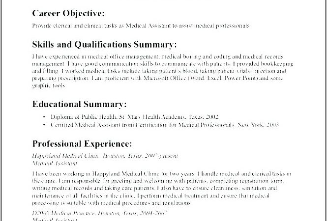 Job Resume For Medical Assistant