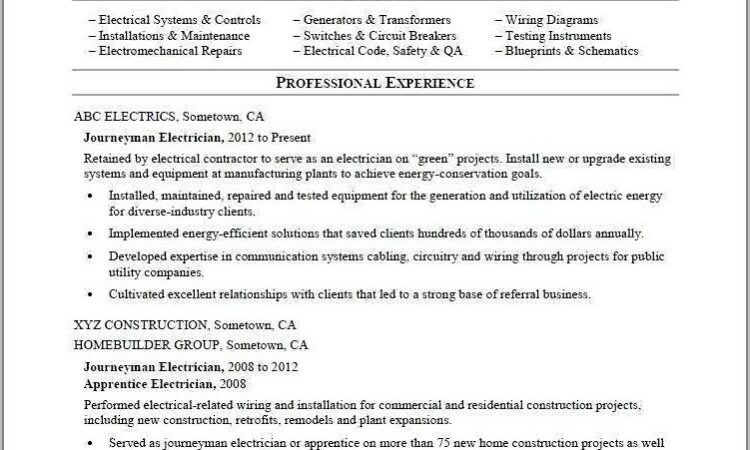 Journeyman Electrician Resume Example