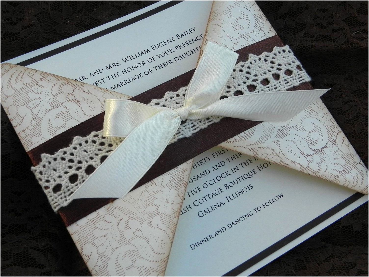 Lace Tri Fold Wedding Invitations