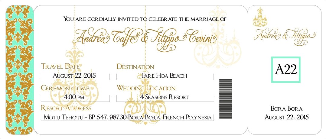Las Vegas Boarding Pass Wedding Invitations