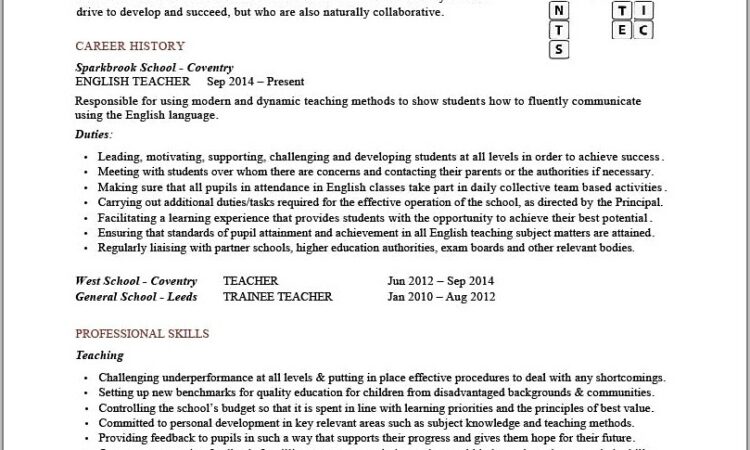 Latest Resume Format Doc For Teachers