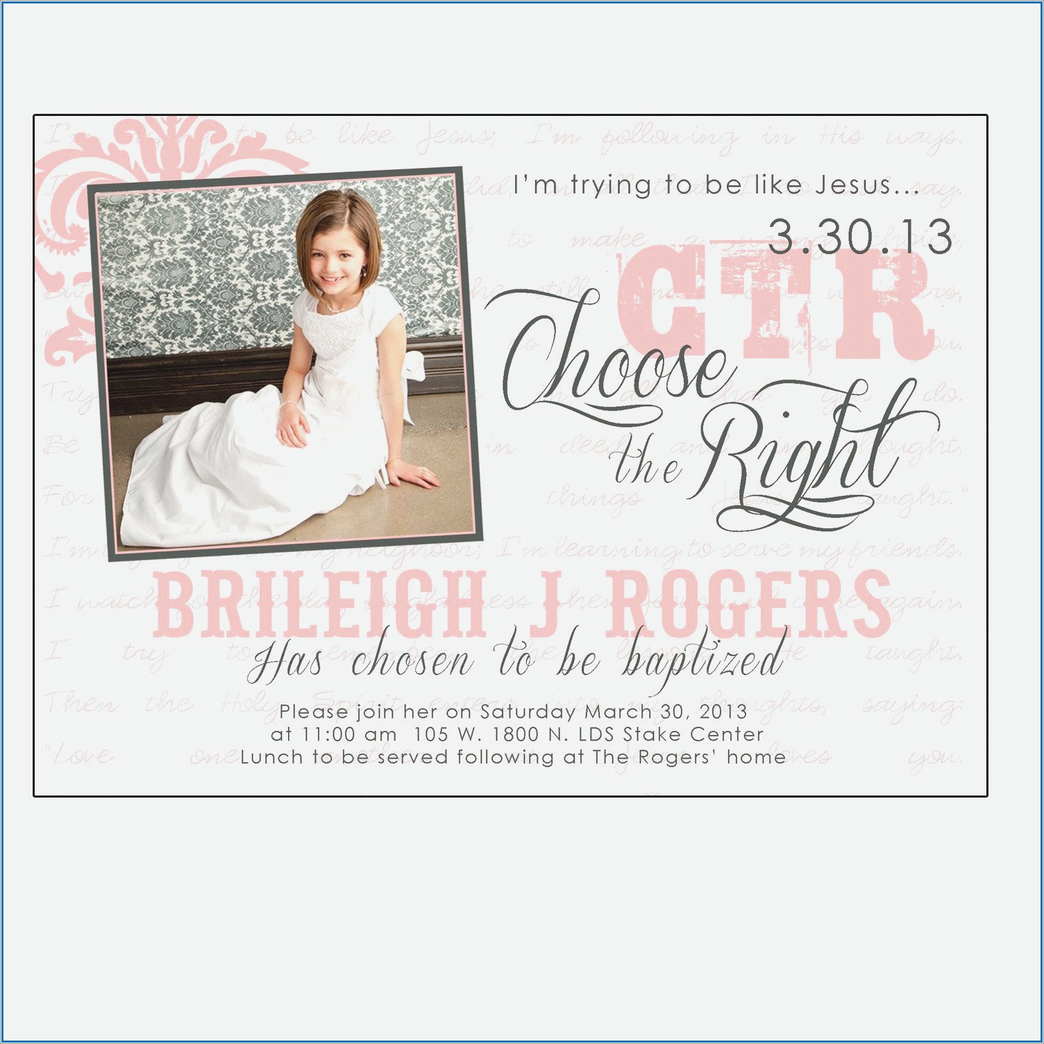 Lds Baby Blessing Invitation