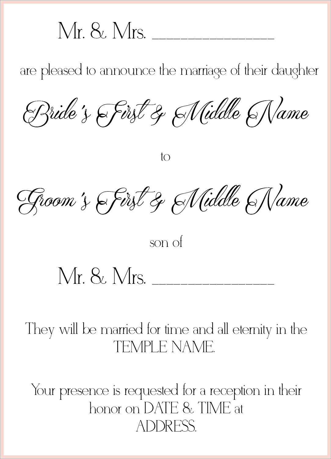 Lds Wedding Invitation Wording
