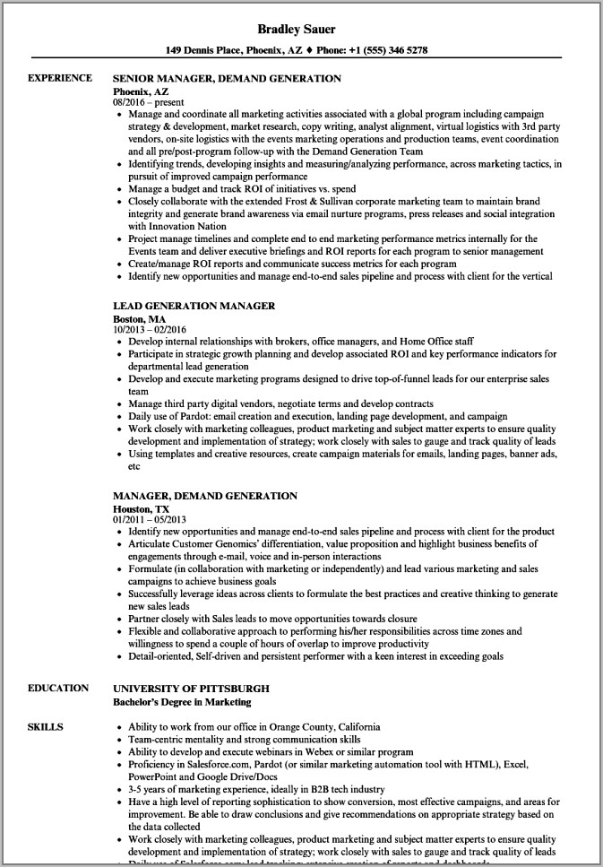 Lead Generation Resume Sample