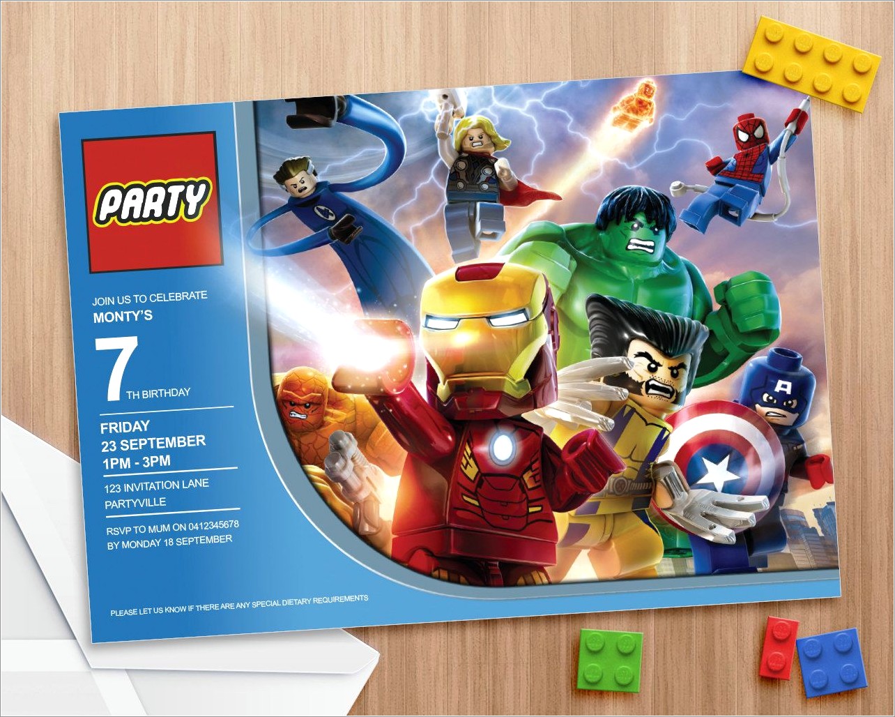 Lego Marvel Superheroes Invitations
